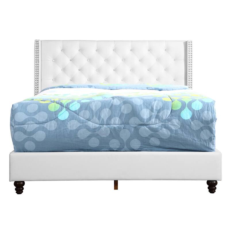 Jeweled Tufted Upholstered Panel Queen Bed - 86" - White