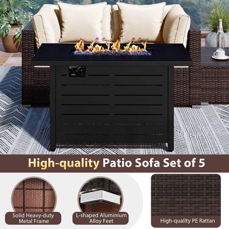 Costway 5 PCS Patio Furniture Set Heavy-duty Frame Rattan Sofa Set - See Details