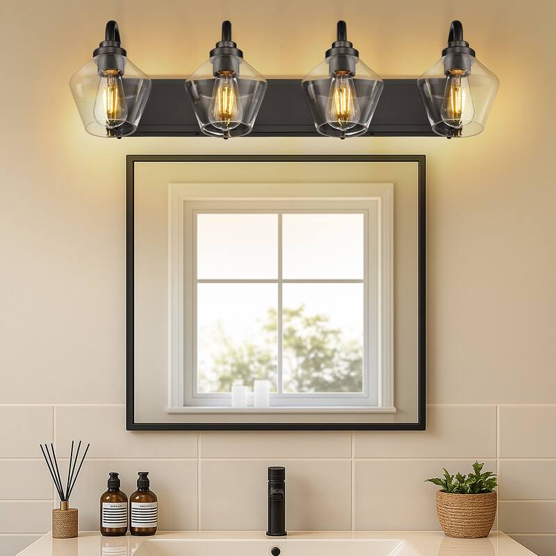 Modern 3/4-Light Bathroom Vanity Light in Black/Gold Finish