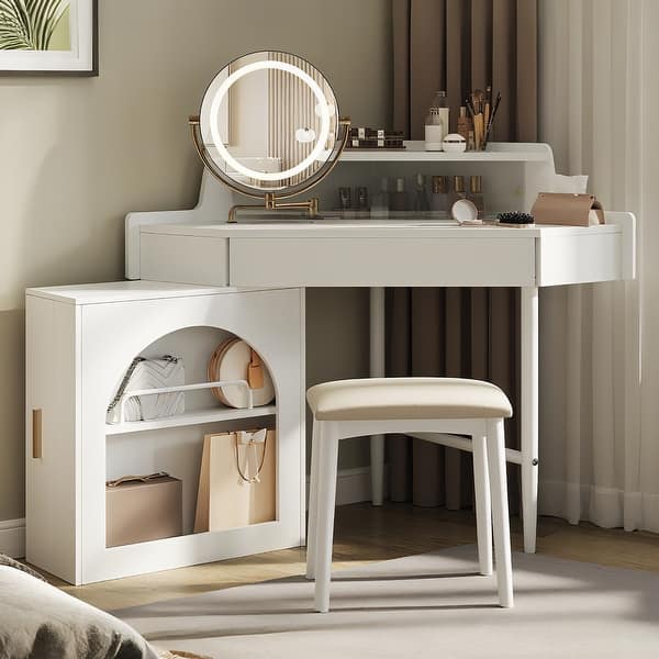 dressing table design white colour FUFU&GAGA 5-Drawers White Makeup Vanity Table Wooden Dressing Desk With Mirror and 3-Tier Storage Shelves 55.1 x 31.5 x 15.7 In. KF210106-01