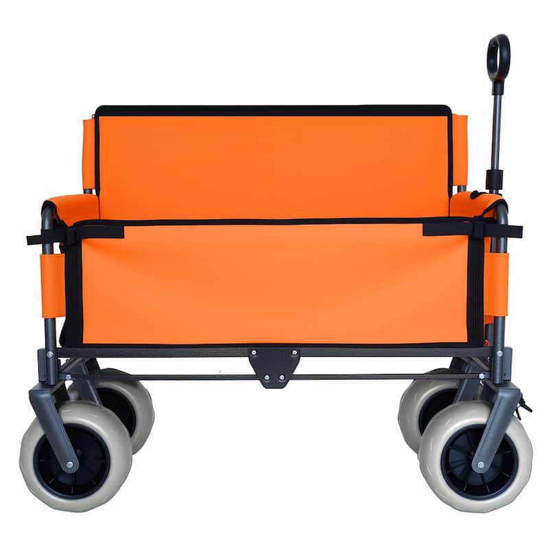 3-in-1 Folding Wagon with Bench Seat - 500lbs Capacity, 9"x4" Beach Tires