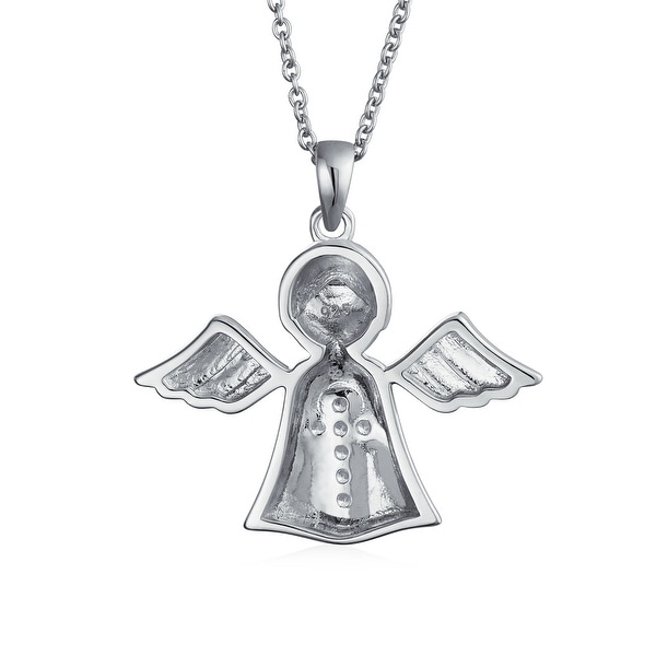 .925 Sterling Silver Childrens Angel with CZ Wings Charm Pendant