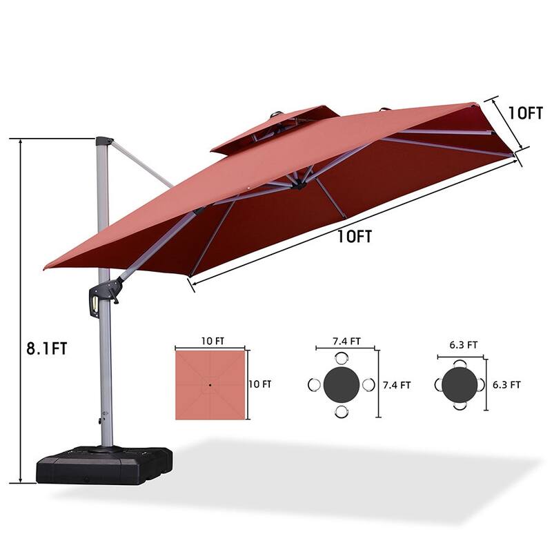 PURPLE LEAF 10ft Square Patio Offset Cantilever Umbrella with Base