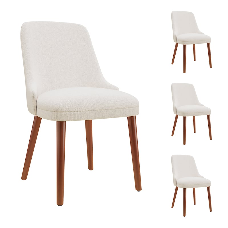 High Back Dining Chairs Upholstered Padded Kitchen Chairs Wood Legs for Restaurant Cafe - Set of 4 - Beige