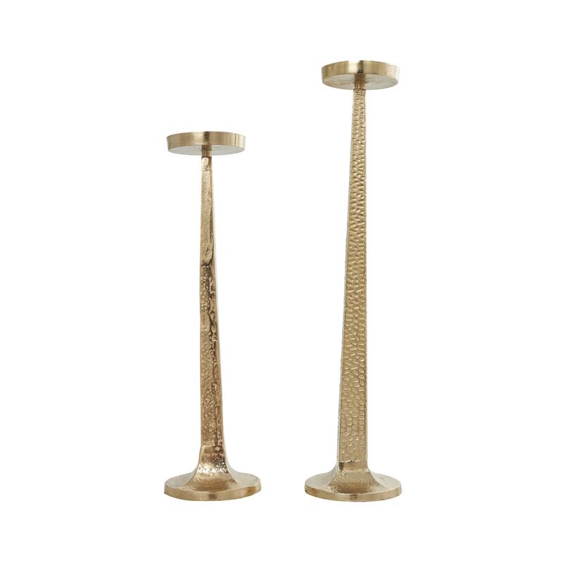 Gold Aluminum Metal Tall Hammered Candle Holder (Set of 2)