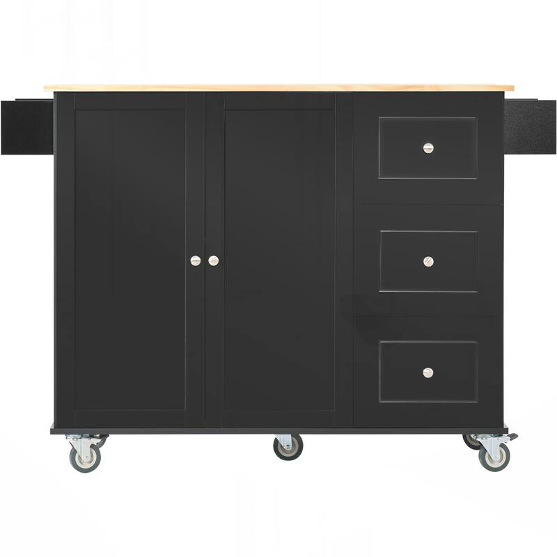 Rolling Mobile Kitchen Island with Drop Leaf - Solid Wood Top