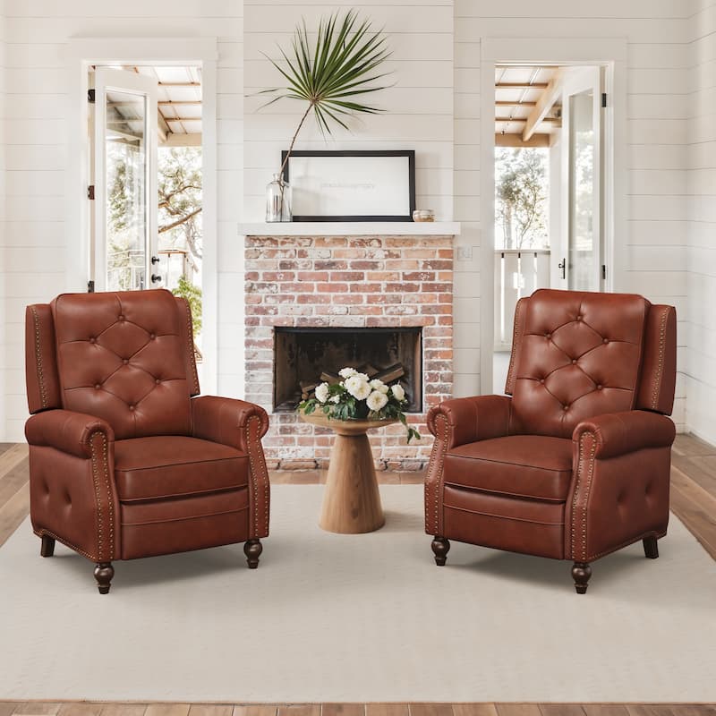 Leather Recliner Chair Accent Chairs for Living Room Set of 2 - Brown