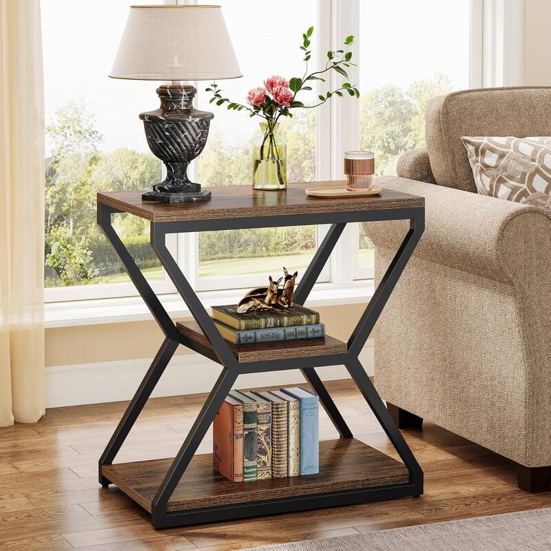 Industrial End Table, Small 3-Tier Side for Living Room