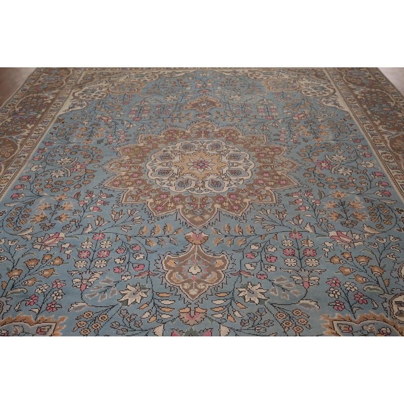 Blue Tabriz Persian Vintage Area Rug Handmade Wool Carpet - 9'9"x 12'3"