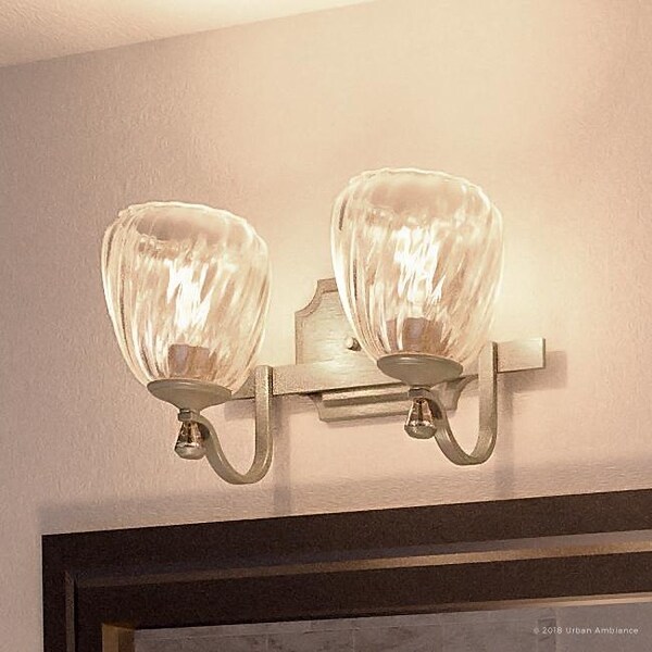Luxury Crystal Bathroom Vanity Light, 7.5"H x 14"W, with French Country Style, Antique Silver Finish by Urban Ambiance. Opens flyout.
