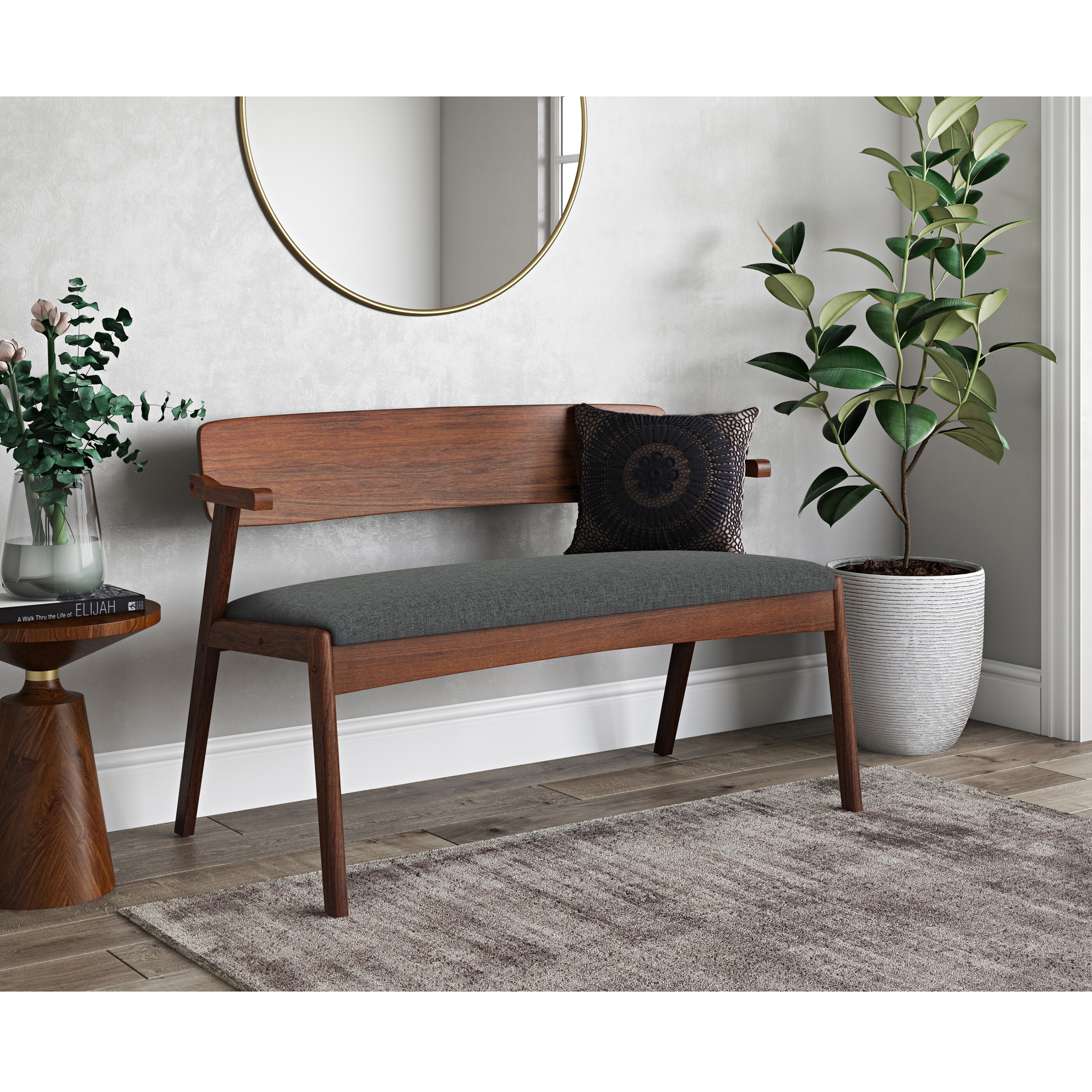 Carson carrington comiskey cherry finish arm dining bench with back hotsell