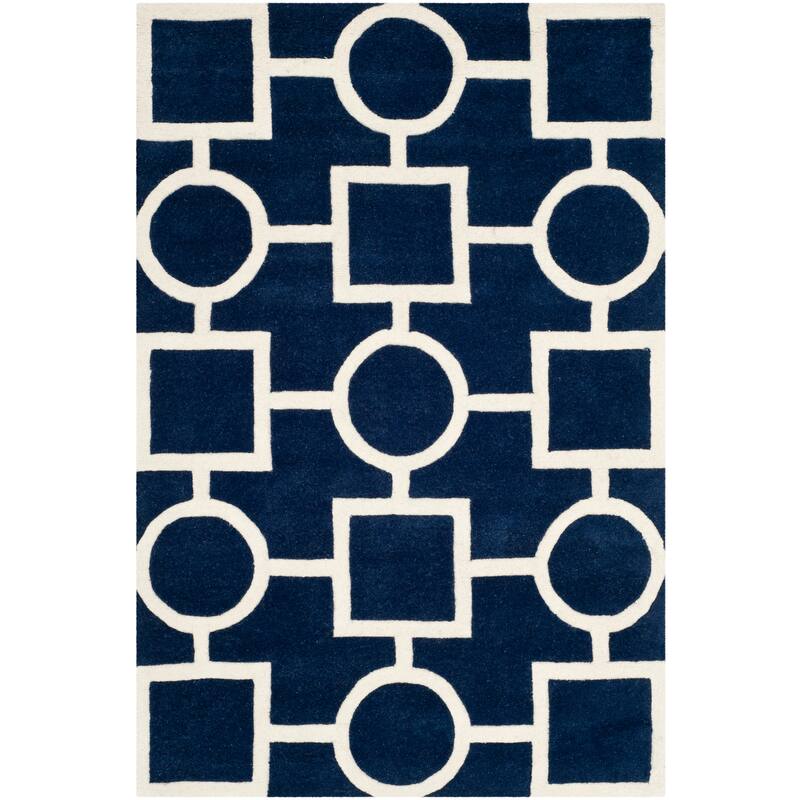 SAFAVIEH Handmade Chatham Alkinoi Modern Moroccan Wool Rug - 3' x 5' - Dark Blue/Ivory