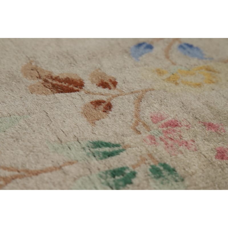 Hand Knotted Oriental 100% Wool Carpet Traditional Floral Beige & Ivories Art Deco Runner Rug - 11' 8'' X 3' 0''