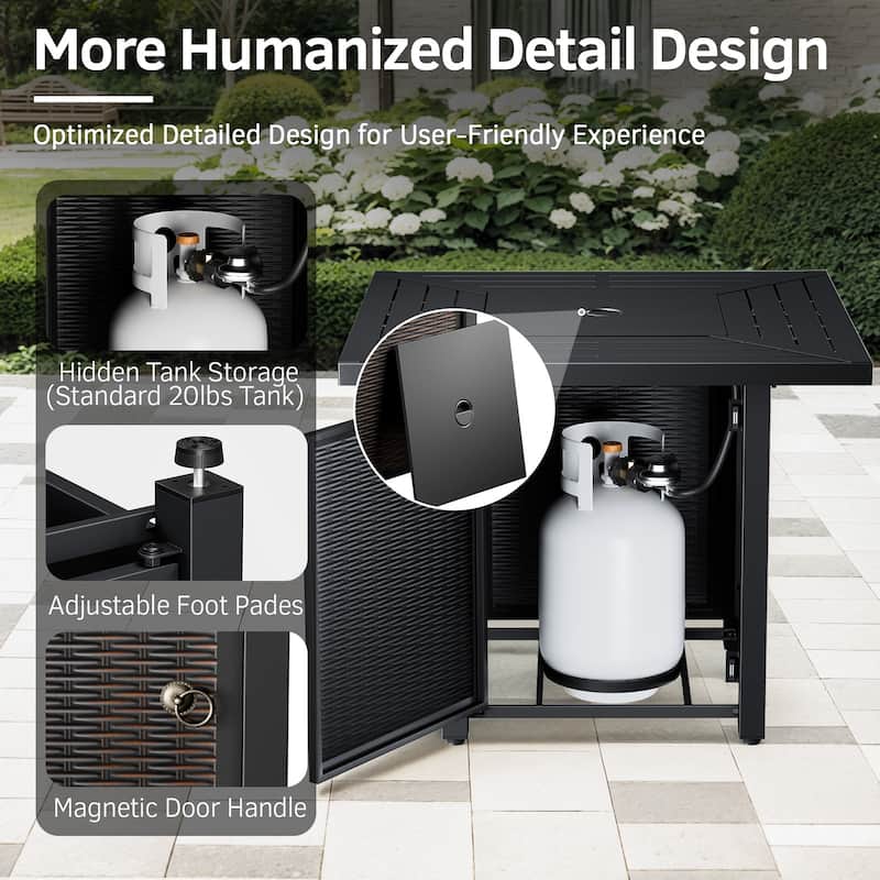 Pocassy Outdoor Sofa Swivel Chair and Ottman with Fire Pit Table