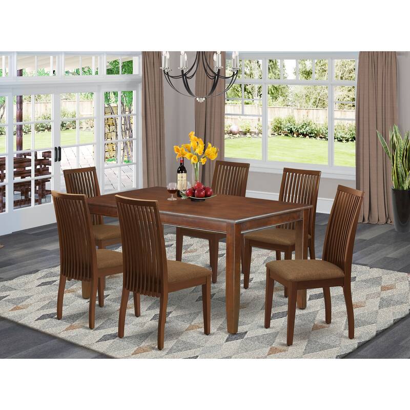 East West Furniture Kitchen Table Set- a Dining Table and Linen Fabric Dining Chairs, Mahogany (Pieces Option) - DUIP7-MAH-C