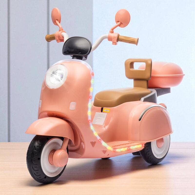 12V Three-Wheeled Kids Electric Motorcycle with LED Lights, Dual Motor, Spacious Storage, Bluetooth, for 3-6 Years - Pink