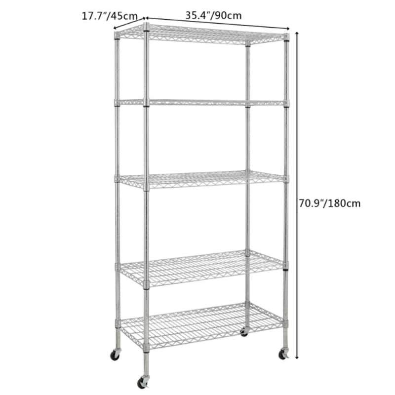 5-Tier NSF-Certified Steel Wire Shelving with Wheels Black - (35.43 x 17.72 x 70.87)"