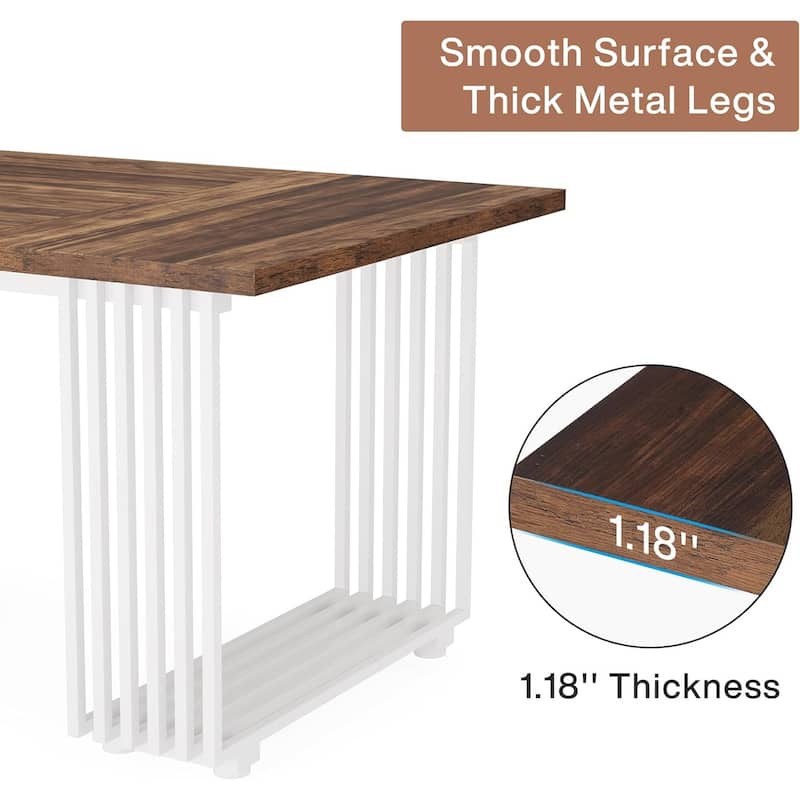70.9" Modern Office Desk, White Executive Desk with Gold Metal Frame
