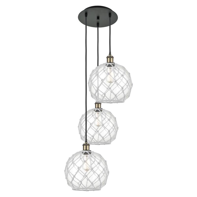 Innovations Lighting Endless Possibilities Ballston - Farmhouse Rope - 3 Light 17" Cord Hung Multi Pendant - Clear Glass with White Rope/Black Antique Brass