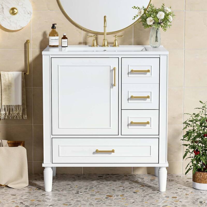 Bathroom Vanity with Ceramic Sink,Soft-Close Door,Multiple Drawers,and Ample Storage for Modern Bathrooms - White