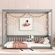preview thumbnail 3 of 5, Full Size Pine Wood Canopy Frame Floor Bed with Fence & Guardrails for Kids Teens Adults, No Box Spring Needed, Grey