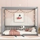 preview thumbnail 25 of 32, Full Size Pine Wood Canopy Frame Floor Bed with Fence and Guardrails for Bedroom