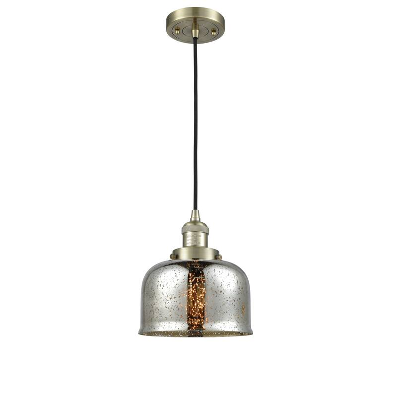 Innovations Lighting Franklin Restoration Bell - 1 Light 8" Cord Hung Mini Pendant - Silver Plated Mercury/Antique Brass
