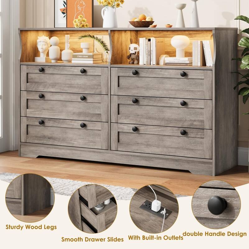 6 Drawer Dresser with RGB LED Lights & Power Outlet