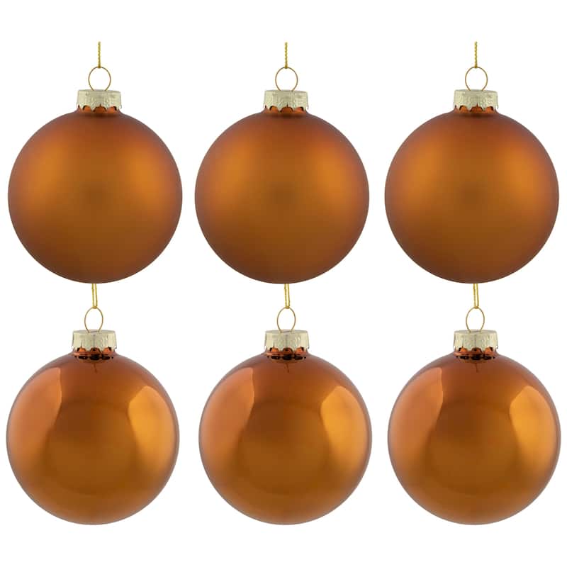 6ct Bronze Amber Glass 2-Finish Christmas Ball Ornaments 3.25" (80mm)