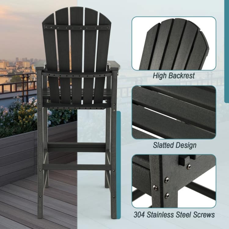 30 Inches Counter Height Outdoor HDPE Bar Stool with Armrests and Footrest - 27" x 23" x 52"