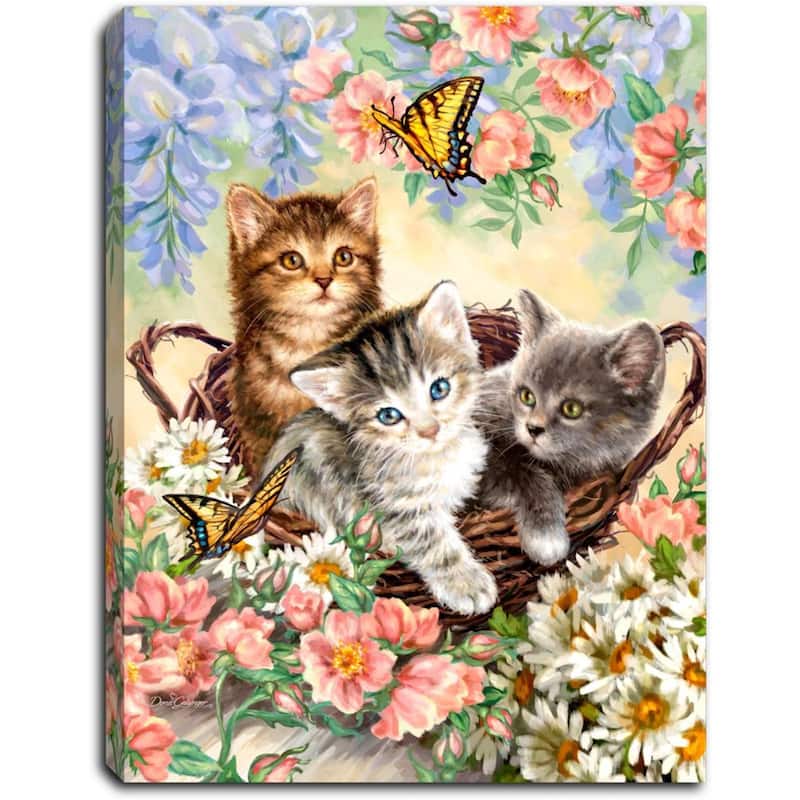 8" Gray and Brown Kittens in the Garden Canvas Tabletop Decor