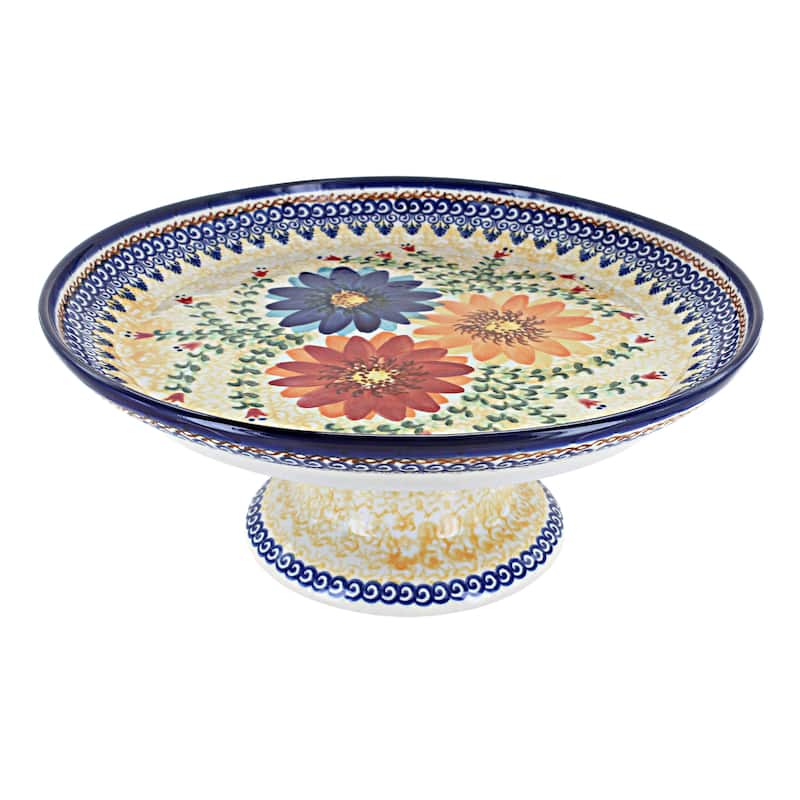 Blue Rose Polish Pottery 283 Vena Cake Plate - Autumn Burst