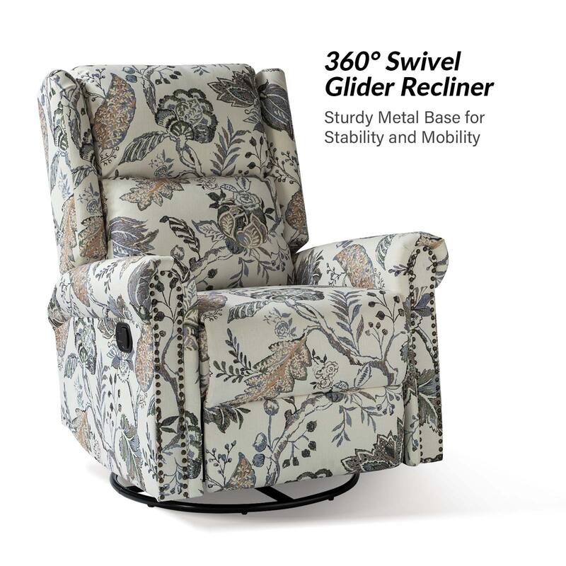 Leopold Transitional Floral Print Manual Swivel Rocking Recliner with Nailhead Trims Set of 2 by HULALA HOME