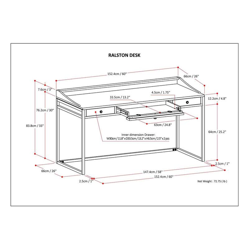 WYNDENHALL Brinkley Modern Industrial Writing Office Desk