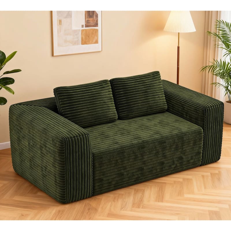 Anmytek Green Corduroy 2-Seater Memory Foam Sofa in a Box Easy Transport No Assembly