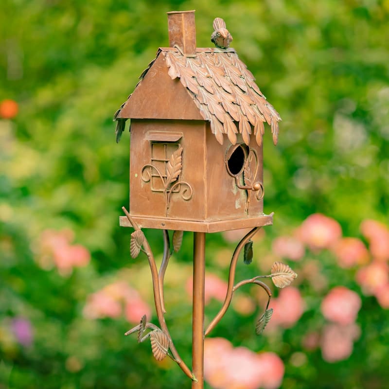 Country Style Iron Birdhouse Stake "Chimney House"
