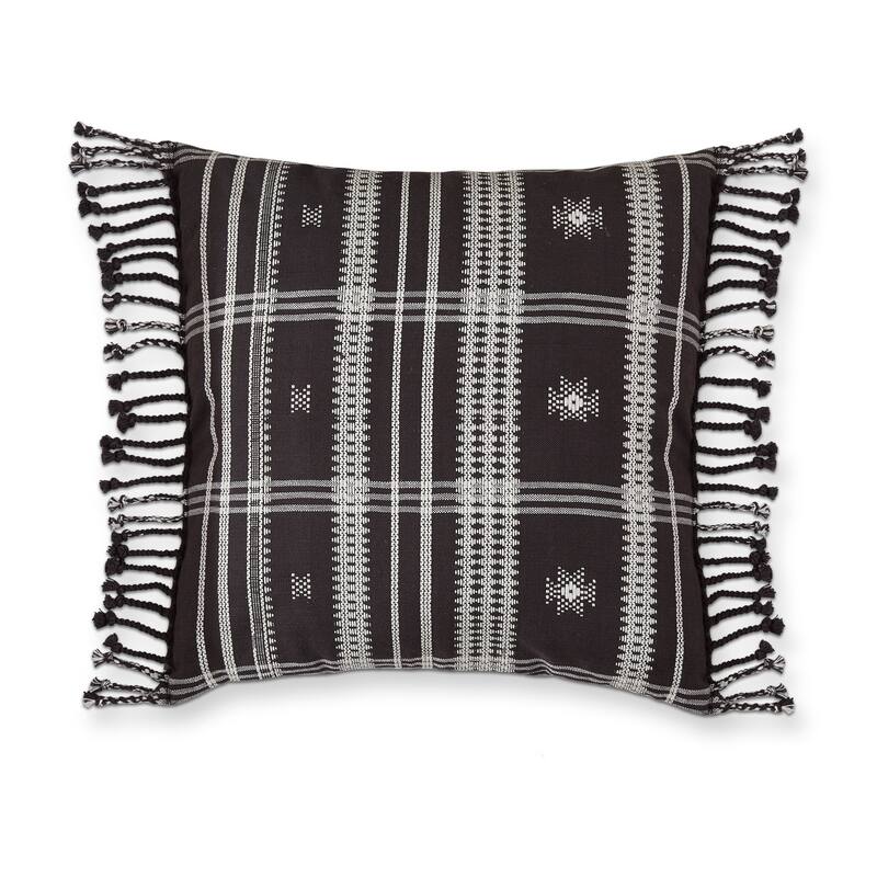 22"x22" Black Peak Espresso with Tassels Cotton Hand Tied Fringe Accent Decorative Throw Pillow - 22 x 22