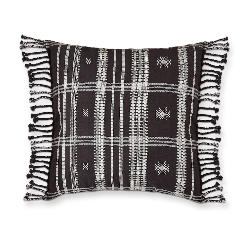 22"x22" Black Peak Espresso with Tassels Cotton Hand Tied Fringe Accent Decorative Throw Pillow - 22 x 22