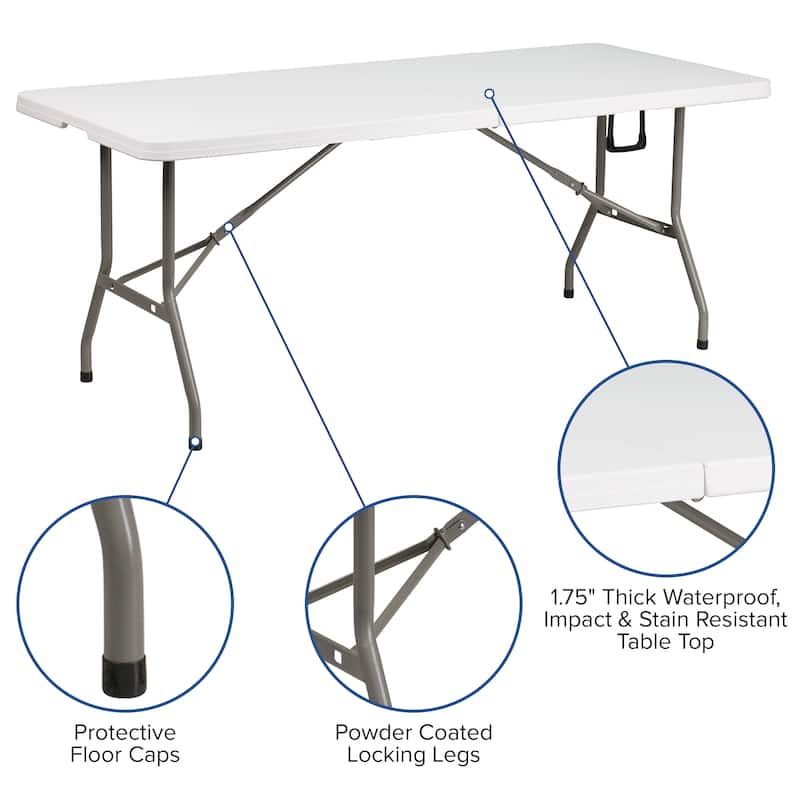 30"W x 72"L Bi-Fold Plastic Banquet and Event Folding Table with Carrying Handle
