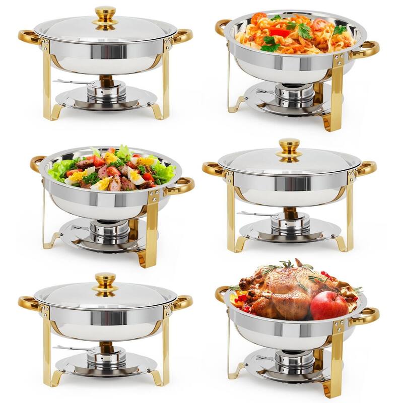 5 QT Round Chafing Dishes Buffet Servers and Food Warmer Set with Lid - 6pcs