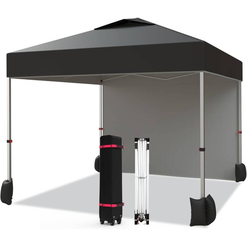 10x10ft Portable Instant Pop Up Canopy Tent with 1 Sidewall for Parties, Camping, Beach - N/A - Black