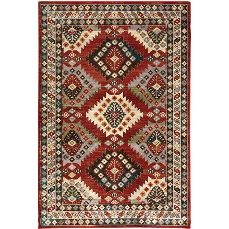 Vista Home Pershing Red/ Multi Tribal Medallions Area Rug - 9'10" x 12'10"