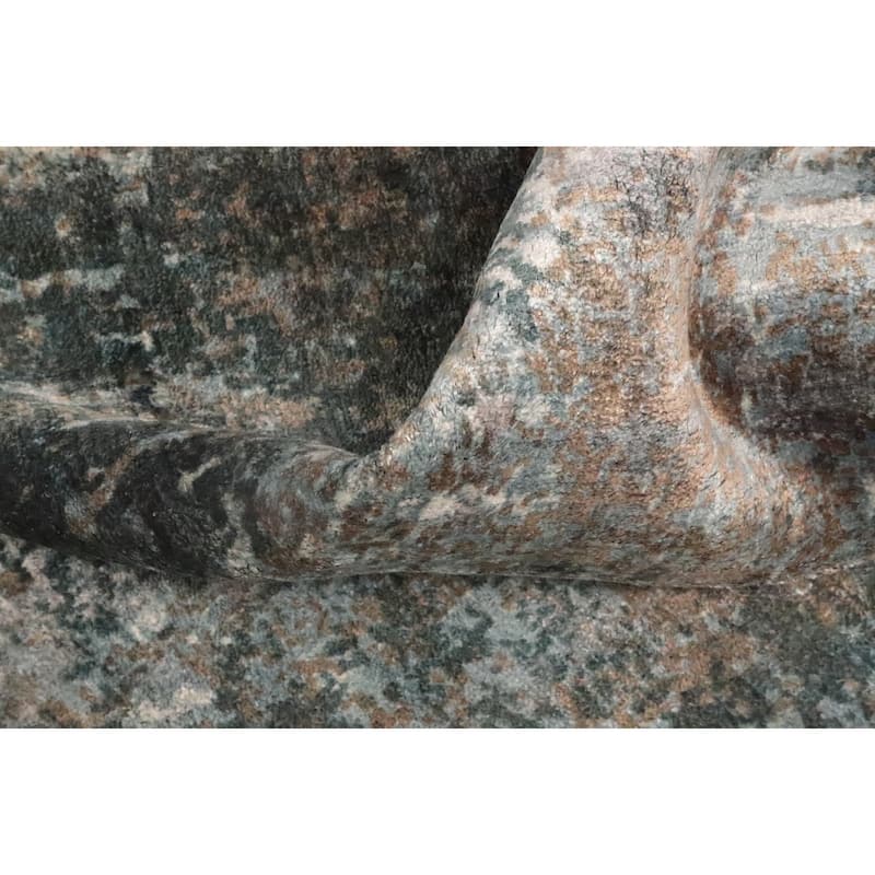 Hand Knotted Oriental Viscose Silk Carpet Modern All-Over Greys & Charcoal Abstract Area Rug - 7' 10'' X 5' 6''