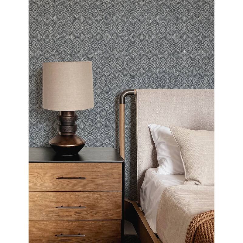 A-Street Prints Gallivant Indigo Woven Geometric Wallpaper