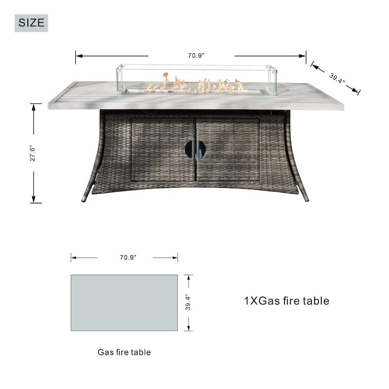 5-Piece Outdoor Wicker Sofa Set with Aluminum Firepit Table