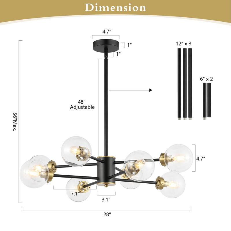 WINGBO 8-Light Modern Chandelier, Sputnik Pedant Light Fixture with Large Clear Glass Globe Shade - N/A