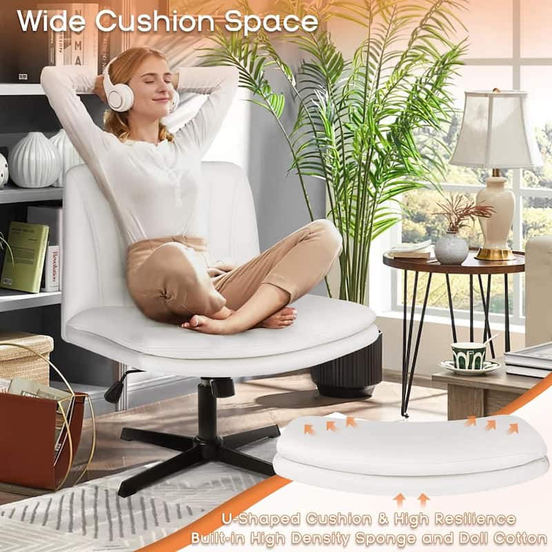 BOSSIN Criss Cross Chair Armless Office Desk Chair No Wheels,PU Leather Padded Modern Swivel Vanity Chair office chair