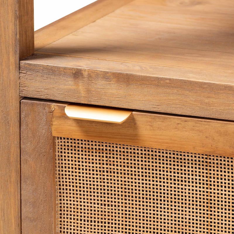 Sibu Storage Cabinet with Rattan Door - Tall Accent Display Tower with Open Shelves and Cabinet for Living Room or Bedroom