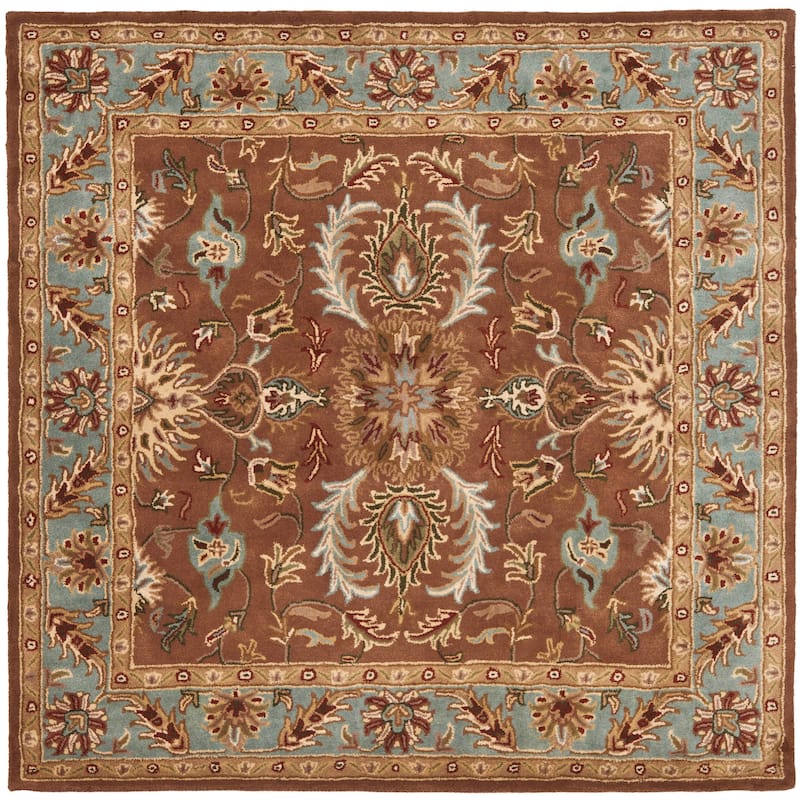 SAFAVIEH Handmade Heritage Topiary Signet Traditional Oriental Wool Rug - 6' Square - Brown/Blue