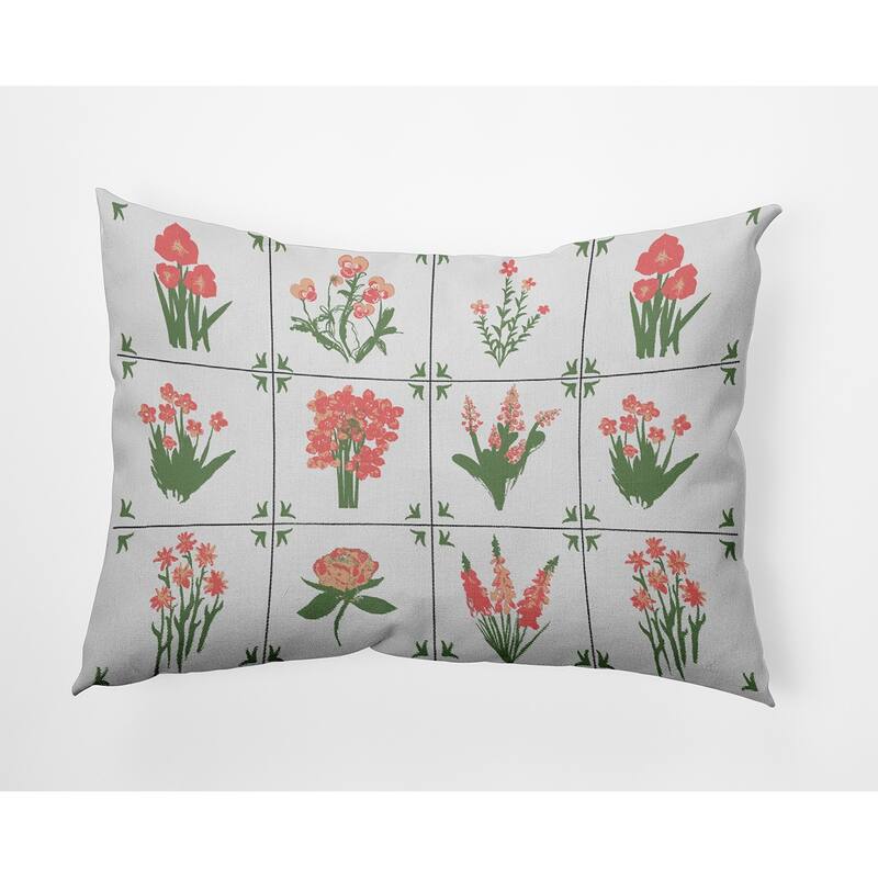 Framed Field Flowers Decorative Throw Pillow - 14" x 20" - Blush Coral
